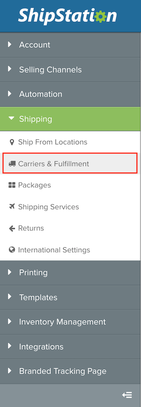Click on Carriers & Fulfillment